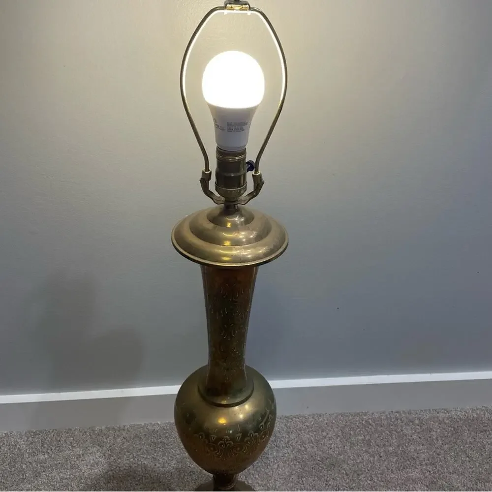 Vintage | Soild Brass Tall Etched Bohemian Boho Lamp MCM Stunning Working Light
